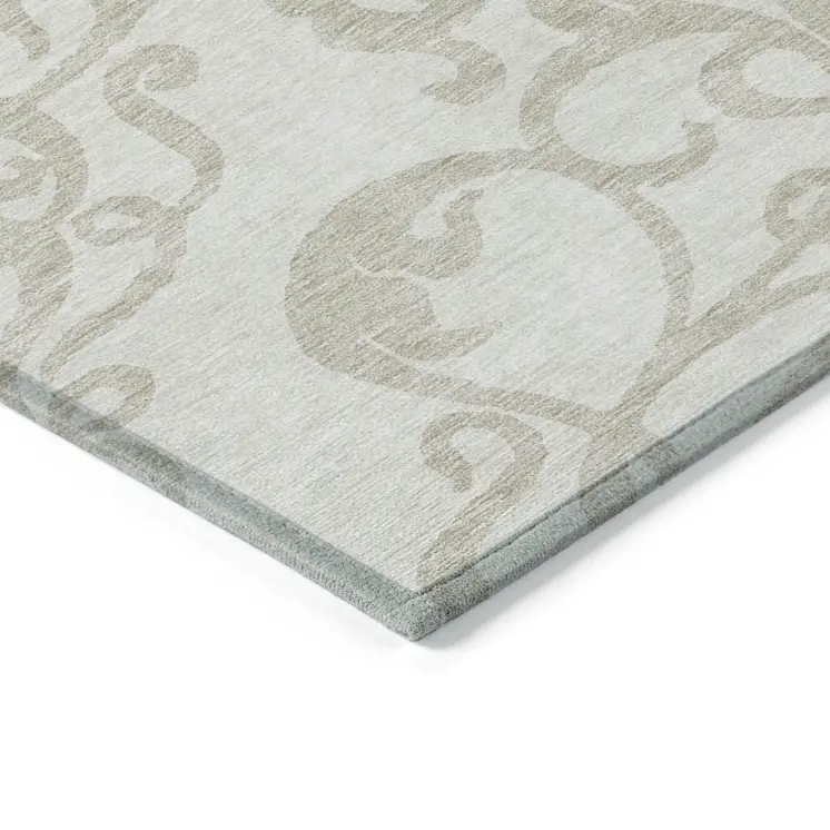 5' X 8' Ivory And Beige Damask Washable Indoor Outdoor Area Rug