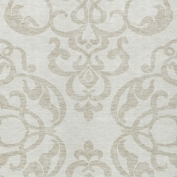 10' X 14' Ivory And Beige Damask Washable Indoor Outdoor Area Rug