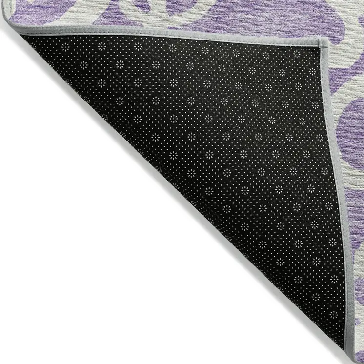 5' X 8' Purple And Ivory Damask Washable Indoor Outdoor Area Rug