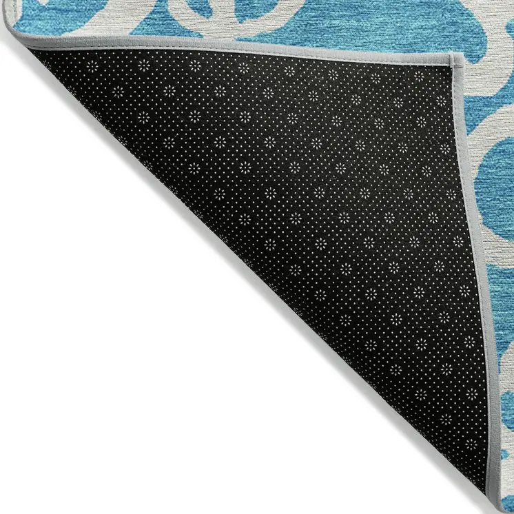 3' X 5' Turquoise And Ivory Damask Washable Indoor Outdoor Area Rug