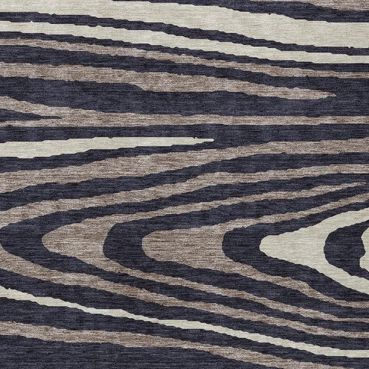 5' X 8' Black Taupe And Beige Faux Bois Washable Indoor Outdoor Area Rug