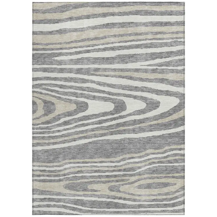 9' X 12' Gray Ivory And Beige Faux Bois Washable Indoor Outdoor Area Rug