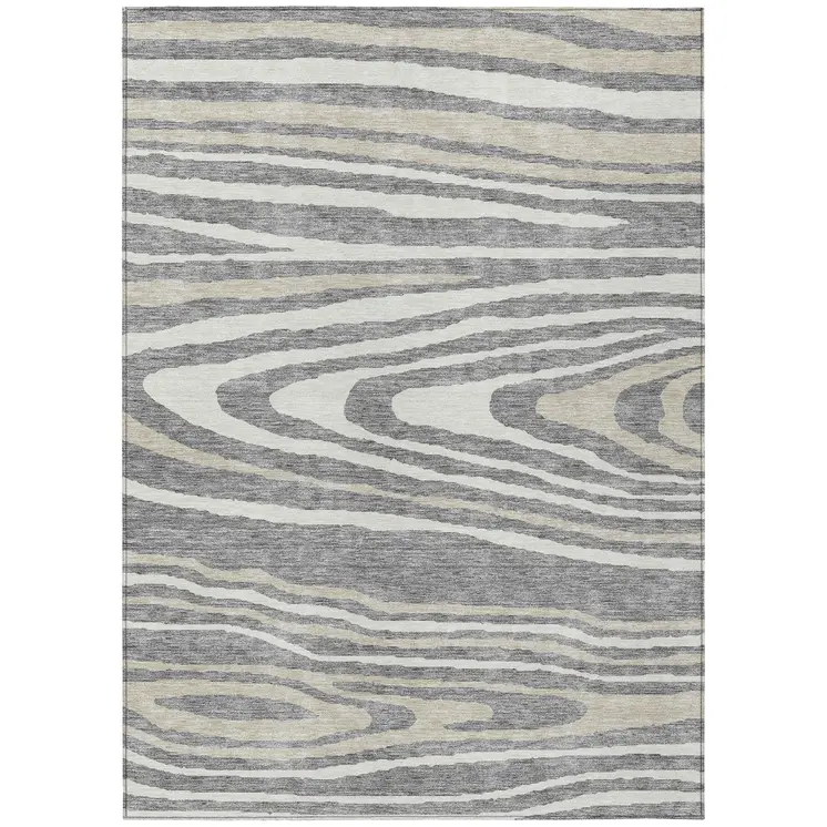 9' X 12' Gray Ivory And Beige Faux Bois Washable Indoor Outdoor Area Rug