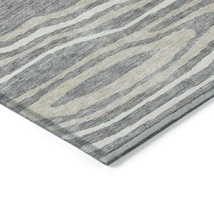 9' X 12' Gray Ivory And Beige Faux Bois Washable Indoor Outdoor Area Rug