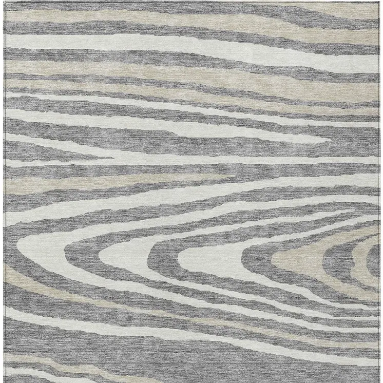 9' X 12' Gray Ivory And Beige Faux Bois Washable Indoor Outdoor Area Rug