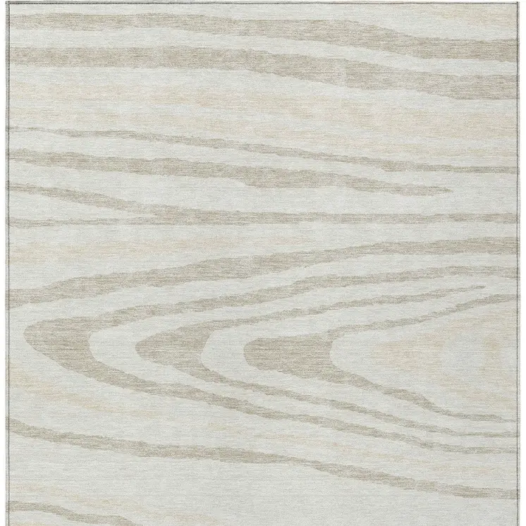 5' X 8' Ivory Beige And Taupe Faux Bois Washable Indoor Outdoor Area Rug