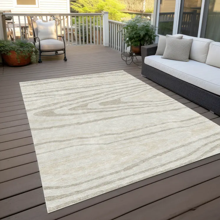10' X 14' Ivory Beige And Taupe Faux Bois Washable Indoor Outdoor Area Rug