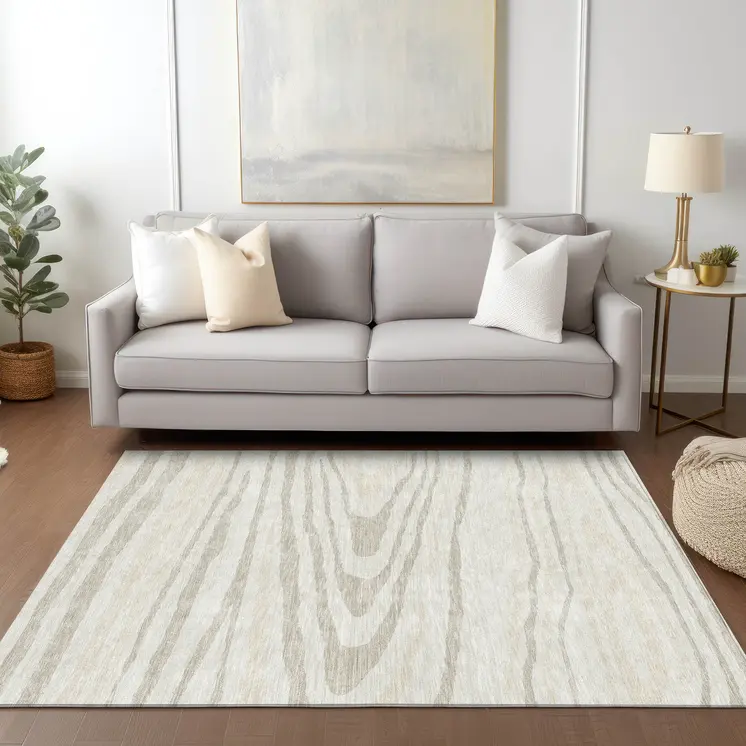 10' X 14' Ivory Beige And Taupe Faux Bois Washable Indoor Outdoor Area Rug