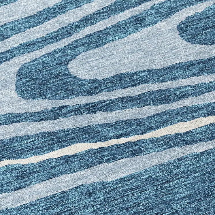 8' Navy Blue Denim Blue And Ivory Round Faux Bois Washable Indoor Outdoor Area Rug