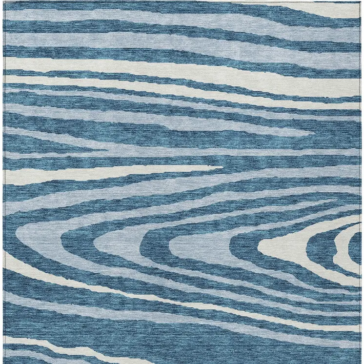 8' X 10' Navy Blue Denim Blue And Ivory Faux Bois Washable Indoor Outdoor Area Rug