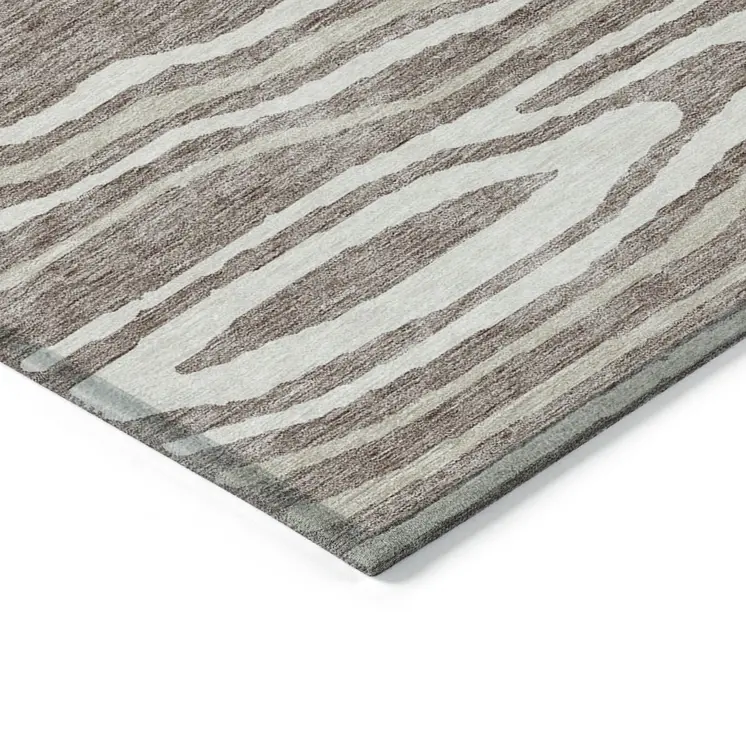 5' X 8' Taupe Ivory And Khaki Faux Bois Washable Indoor Outdoor Area Rug