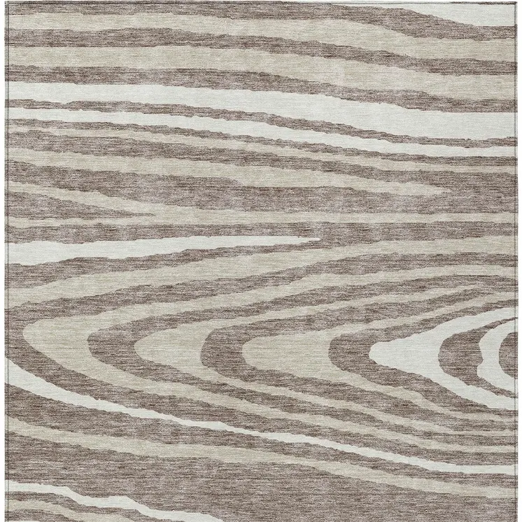 5' X 8' Taupe Ivory And Khaki Faux Bois Washable Indoor Outdoor Area Rug