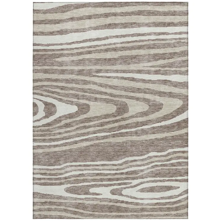10' X 14' Taupe Ivory And Khaki Faux Bois Washable Indoor Outdoor Area Rug