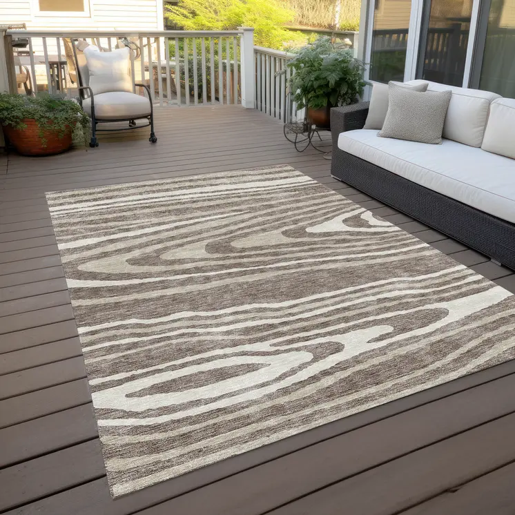 10' X 14' Taupe Ivory And Khaki Faux Bois Washable Indoor Outdoor Area Rug