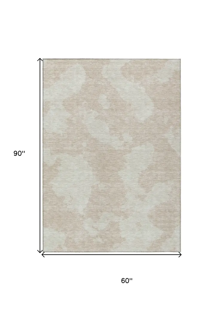 5' X 8' Beige And Ivory Abstract Washable Indoor Outdoor Area Rug