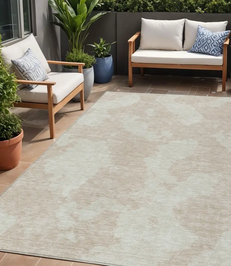 5' X 8' Beige And Ivory Abstract Washable Indoor Outdoor Area Rug