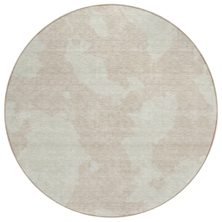 8' Beige And Ivory Round Abstract Washable Indoor Outdoor Area Rug