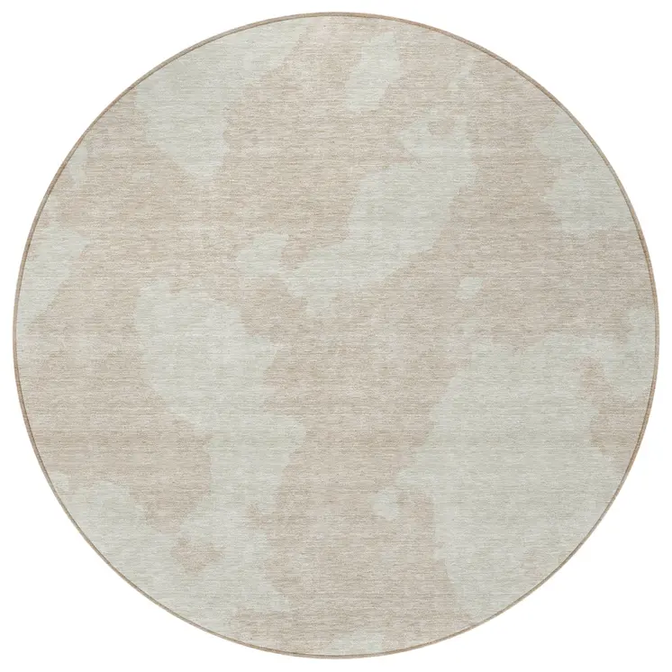 8' Beige And Ivory Round Abstract Washable Indoor Outdoor Area Rug