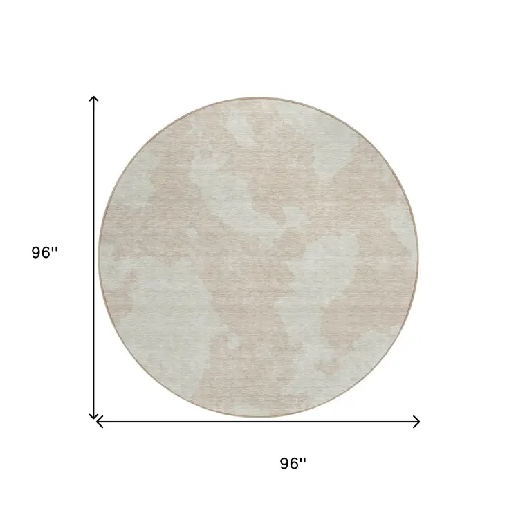 8' Beige And Ivory Round Abstract Washable Indoor Outdoor Area Rug
