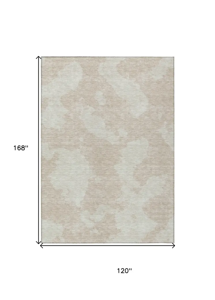 10' X 14' Beige And Ivory Abstract Washable Indoor Outdoor Area Rug