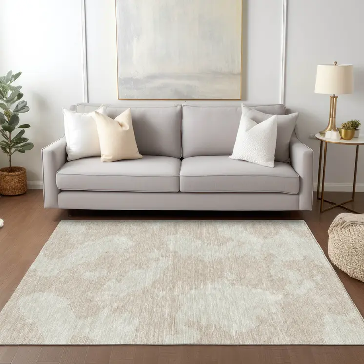 10' X 14' Beige And Ivory Abstract Washable Indoor Outdoor Area Rug