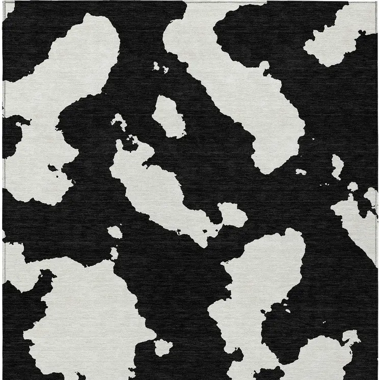 3' X 5' Black And Ivory Abstract Washable Indoor Outdoor Area Rug