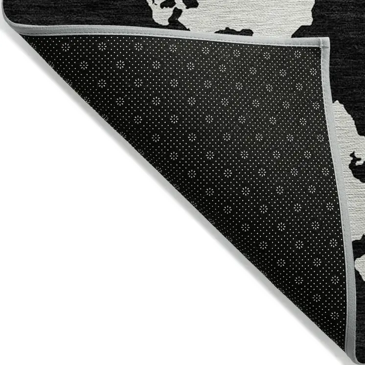 3' X 5' Black And Ivory Abstract Washable Indoor Outdoor Area Rug