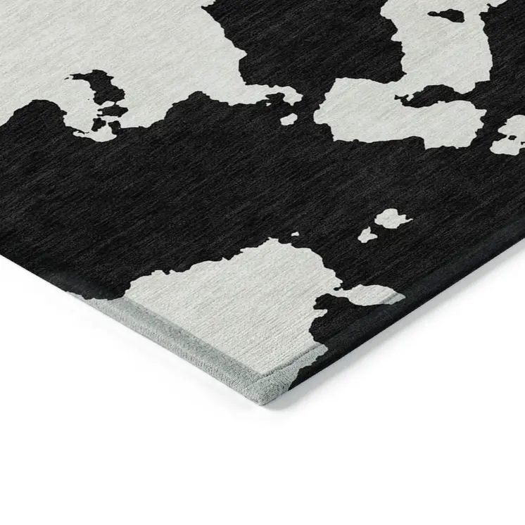 3' X 5' Black And Ivory Abstract Washable Indoor Outdoor Area Rug
