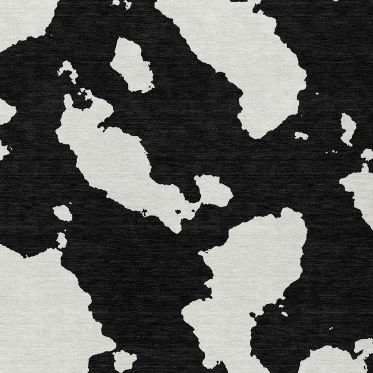 5' X 8' Black And Ivory Abstract Washable Indoor Outdoor Area Rug