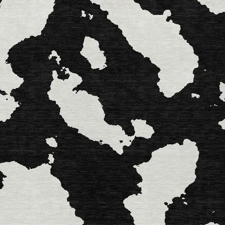 8' X 10' Black And Ivory Abstract Washable Indoor Outdoor Area Rug