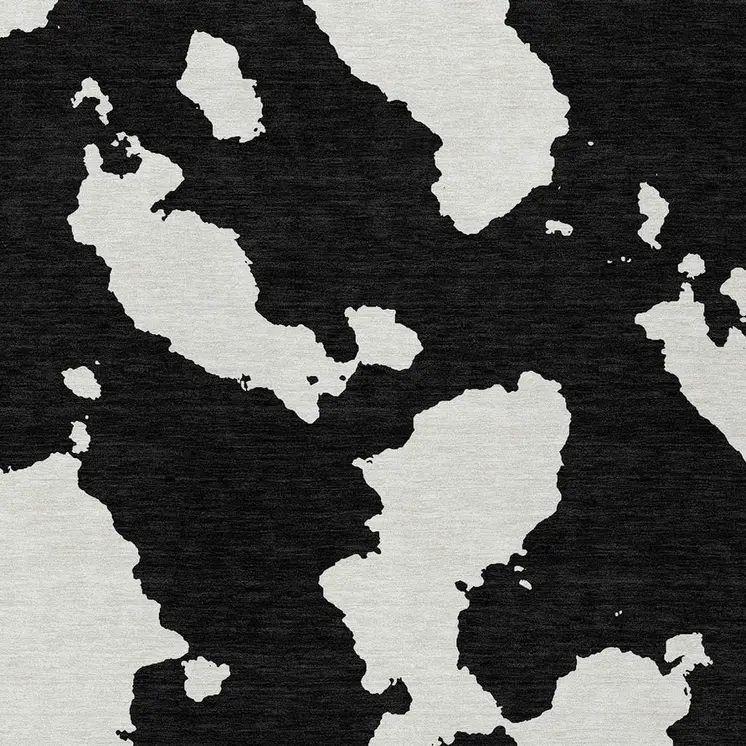 10' X 14' Black And Ivory Abstract Washable Indoor Outdoor Area Rug