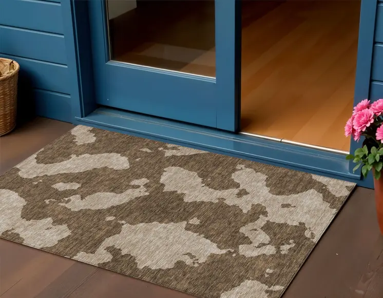 3' X 5' Brown And Beige Abstract Washable Indoor Outdoor Area Rug