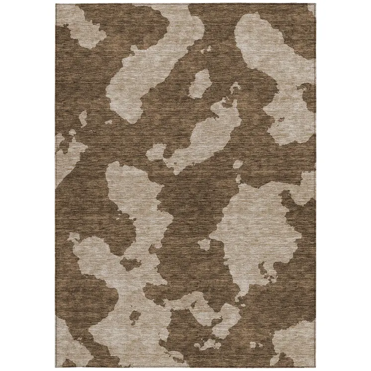 5' X 8' Brown And Beige Abstract Washable Indoor Outdoor Area Rug
