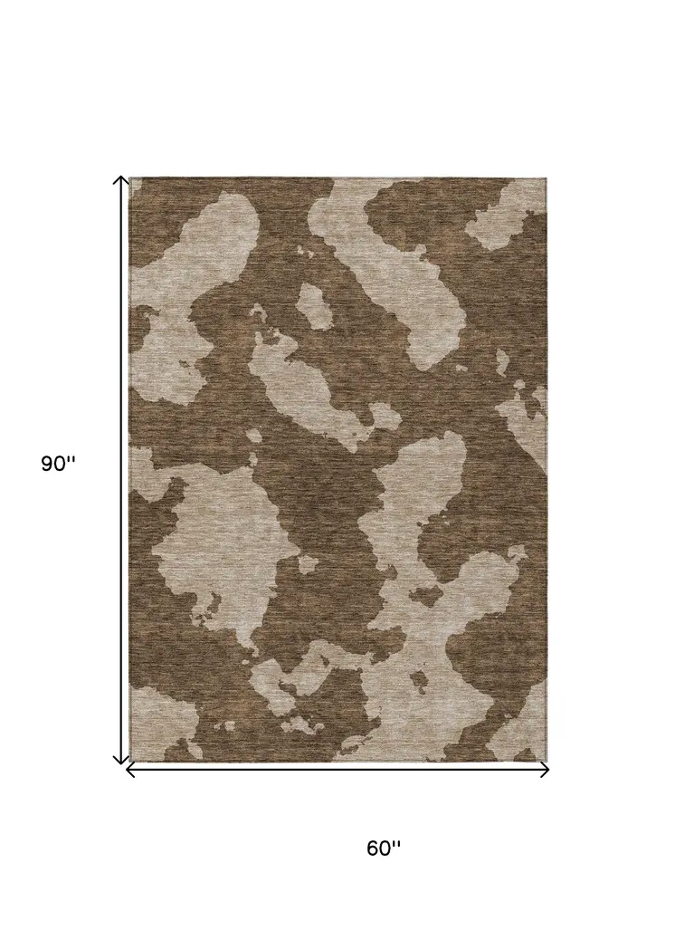 5' X 8' Brown And Beige Abstract Washable Indoor Outdoor Area Rug