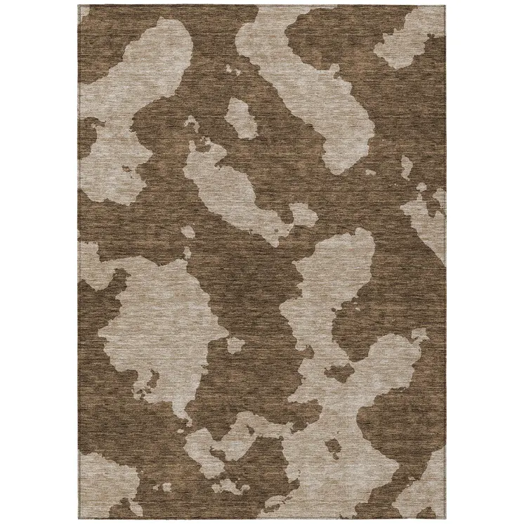 5' X 8' Brown And Beige Abstract Washable Indoor Outdoor Area Rug