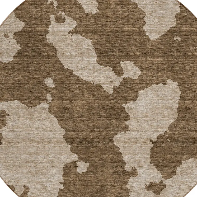 8' Brown And Beige Round Abstract Washable Indoor Outdoor Area Rug