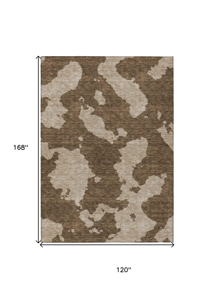 10' X 14' Brown And Beige Abstract Washable Indoor Outdoor Area Rug