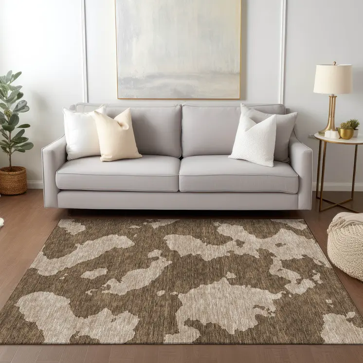 10' X 14' Brown And Beige Abstract Washable Indoor Outdoor Area Rug