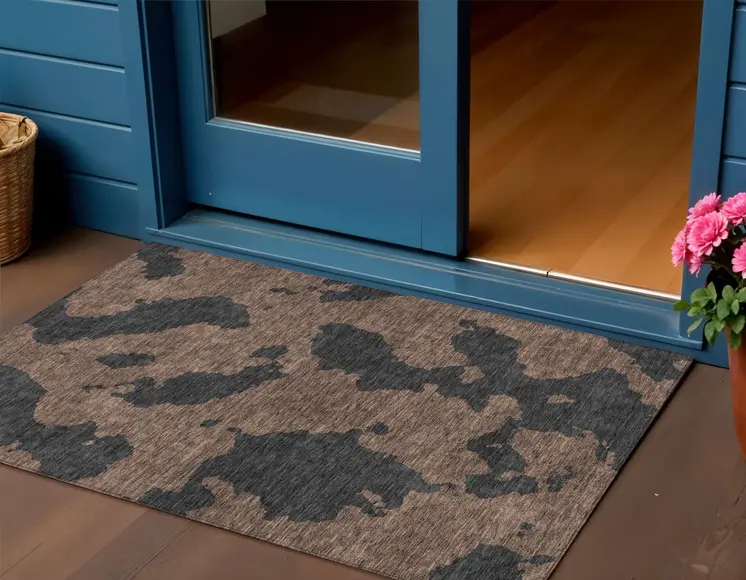 3' X 5' Chocolate And Charcoal Abstract Washable Indoor Outdoor Area Rug