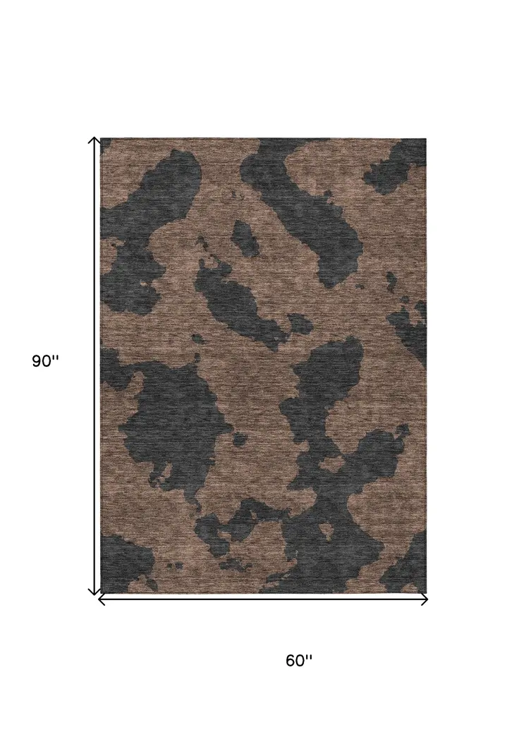 5' X 8' Chocolate And Charcoal Abstract Washable Indoor Outdoor Area Rug