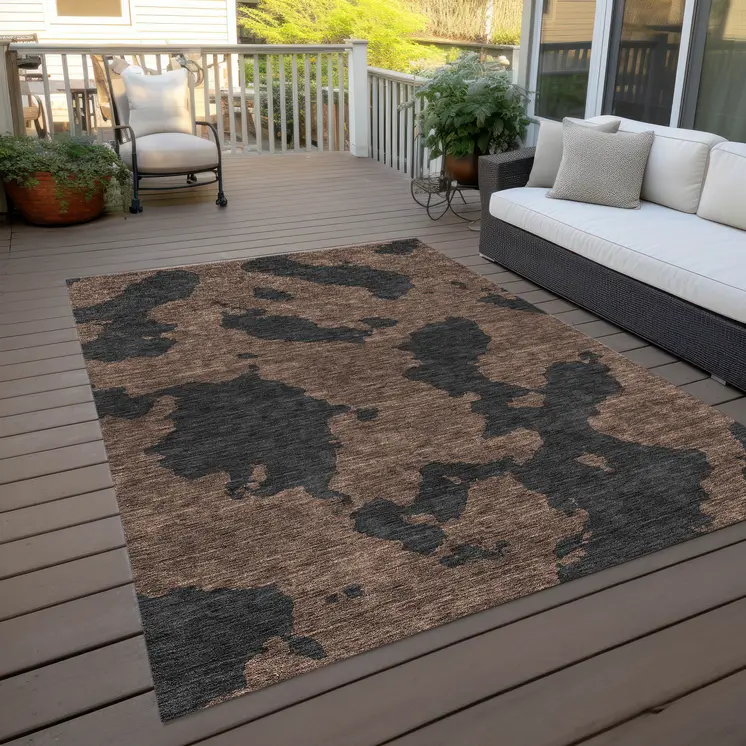 5' X 8' Chocolate And Charcoal Abstract Washable Indoor Outdoor Area Rug
