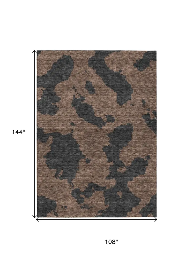 9' X 12' Chocolate And Charcoal Abstract Washable Indoor Outdoor Area Rug