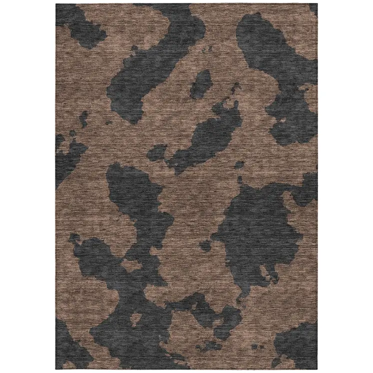 10' X 14' Chocolate And Charcoal Abstract Washable Indoor Outdoor Area Rug