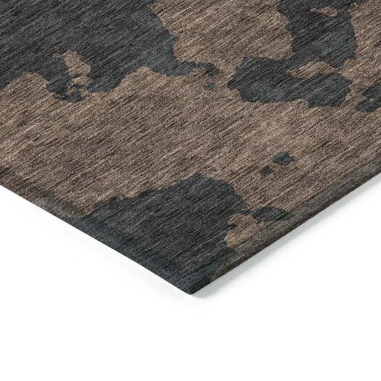 10' X 14' Chocolate And Charcoal Abstract Washable Indoor Outdoor Area Rug