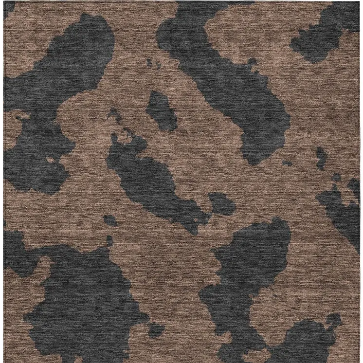 10' X 14' Chocolate And Charcoal Abstract Washable Indoor Outdoor Area Rug