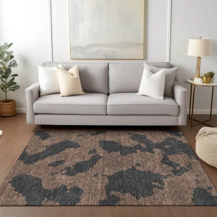 10' X 14' Chocolate And Charcoal Abstract Washable Indoor Outdoor Area Rug
