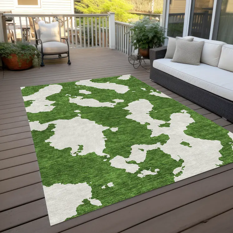 3' X 5' Green And Ivory Abstract Washable Indoor Outdoor Area Rug
