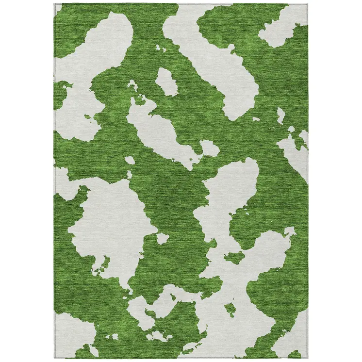 3' X 5' Green And Ivory Abstract Washable Indoor Outdoor Area Rug