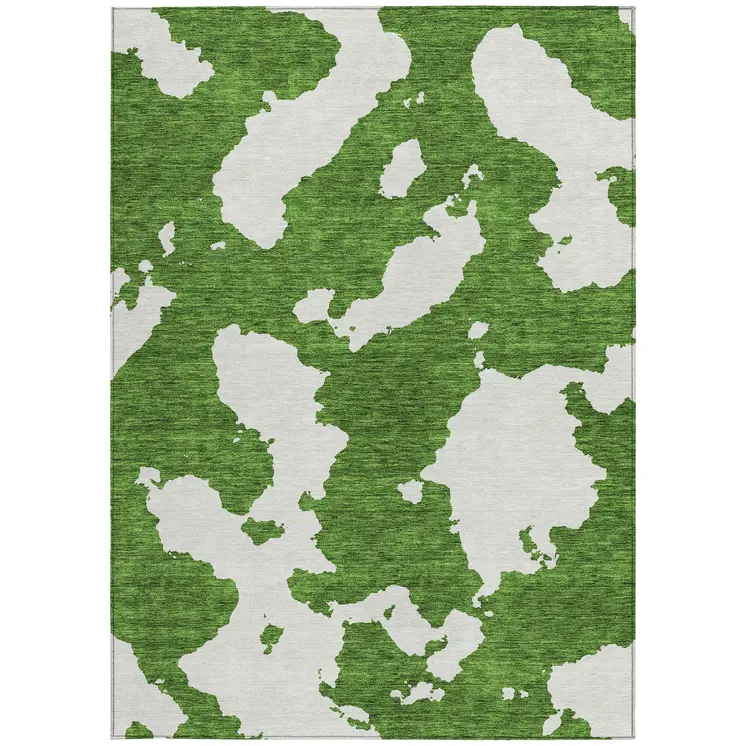 3' X 5' Green And Ivory Abstract Washable Indoor Outdoor Area Rug