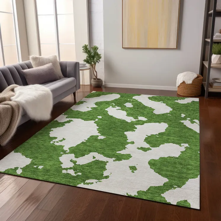 3' X 5' Green And Ivory Abstract Washable Indoor Outdoor Area Rug